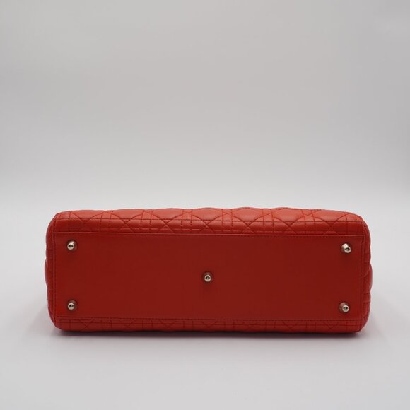 Pre-owned Dior Orange Cannage Lamb Lady Dior 2-Way Bag Large - Picture 3 of 6